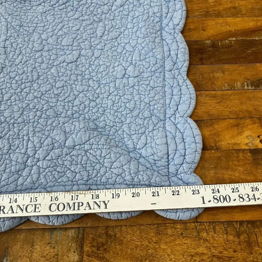 Charter Club Textured Pillow Sham Standard Quilted Blue Scalloped Edge Zip